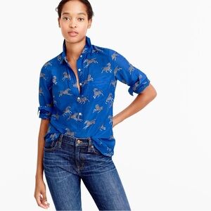J. Crew Blue Zebra Print Button-Up Shirt